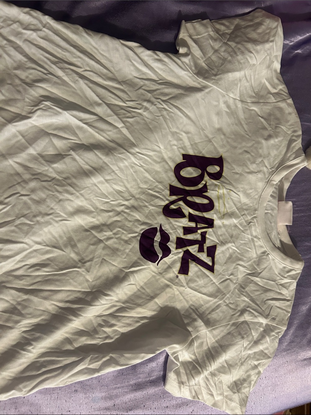 Breezy Logo Crop Tee in White with Purple Print